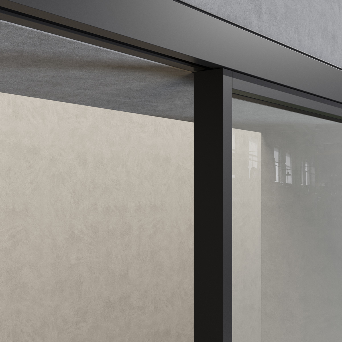 Detail of glass door sliding system.