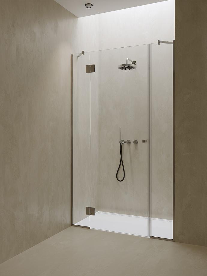 Click 04 Shower cabin with glass doors and two fixed glasses.