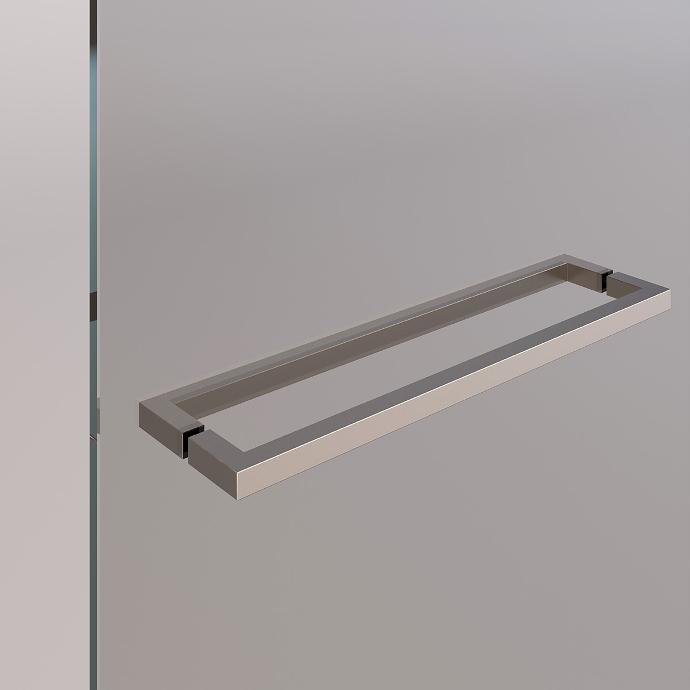 Double-sided towel bar Towel bar on both sides of the glass door.