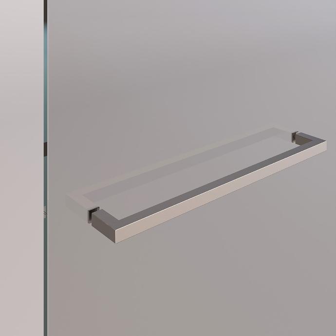 Towel bar Towel bar on one side of the glass door.